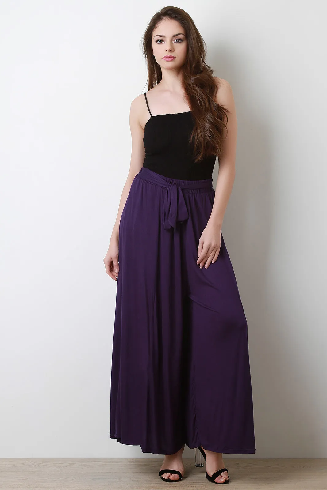 High Rise Waist Sash Wide Leg Pants
