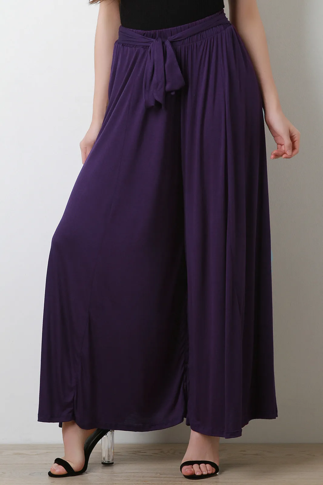 High Rise Waist Sash Wide Leg Pants