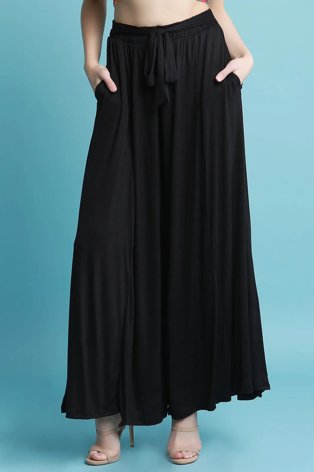 High Rise Waist Sash Wide Leg Pants