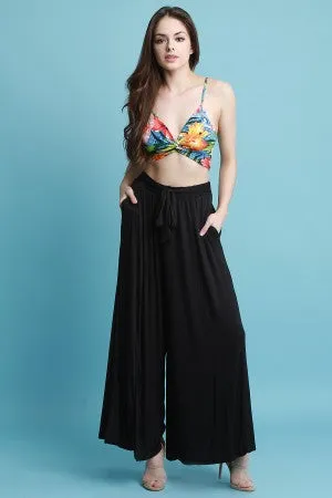 High Rise Waist Sash Wide Leg Pants