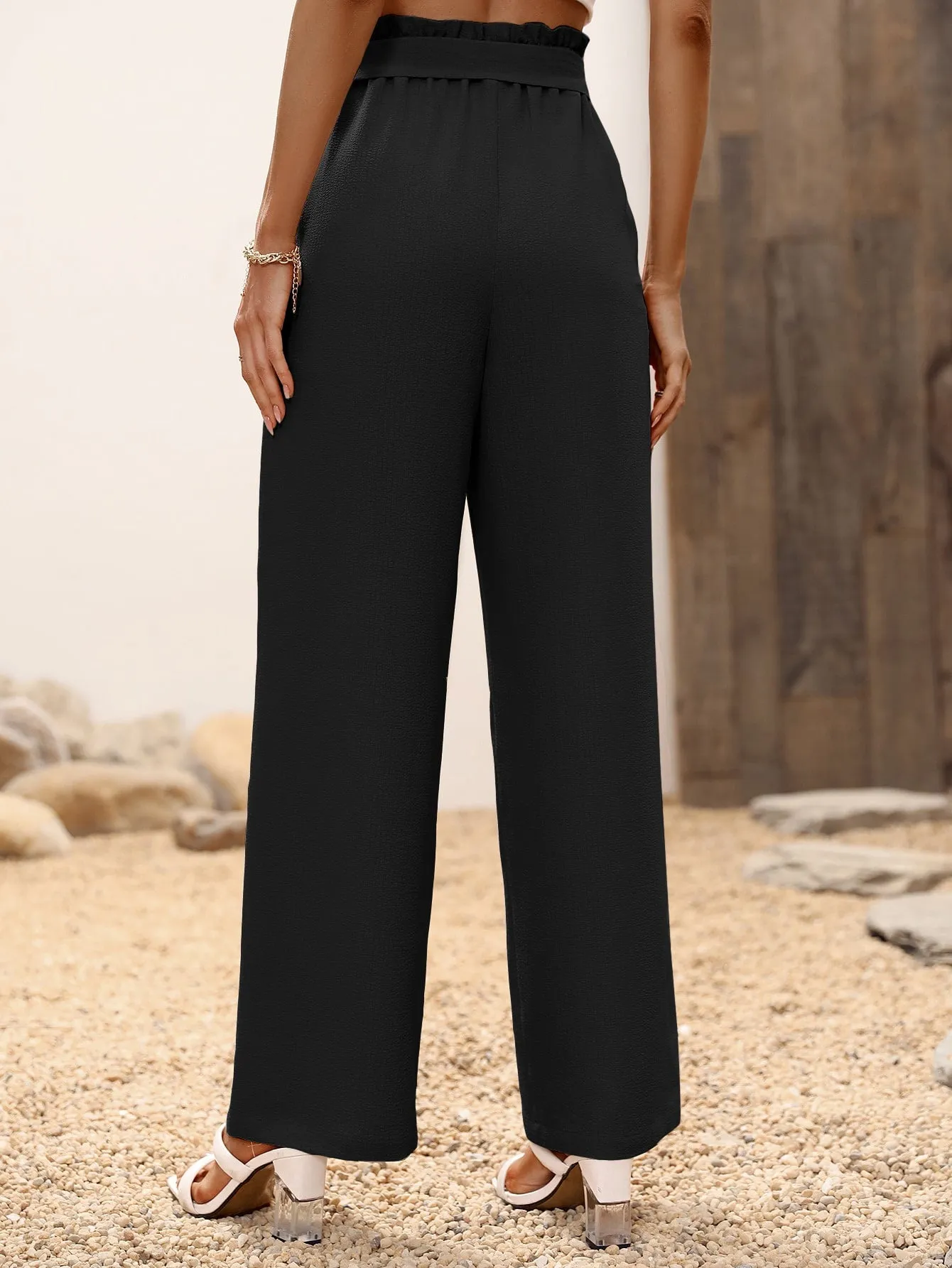 High Waist Belted Wide Leg Pants