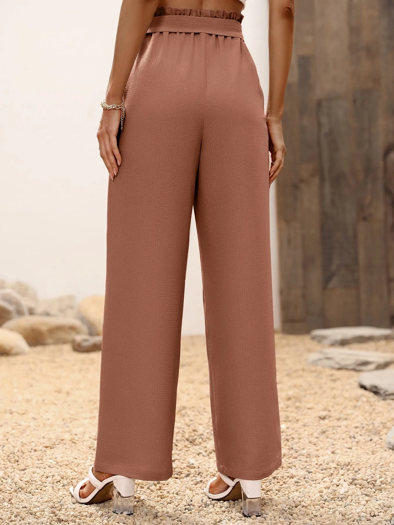 High Waist Belted Wide Leg Pants