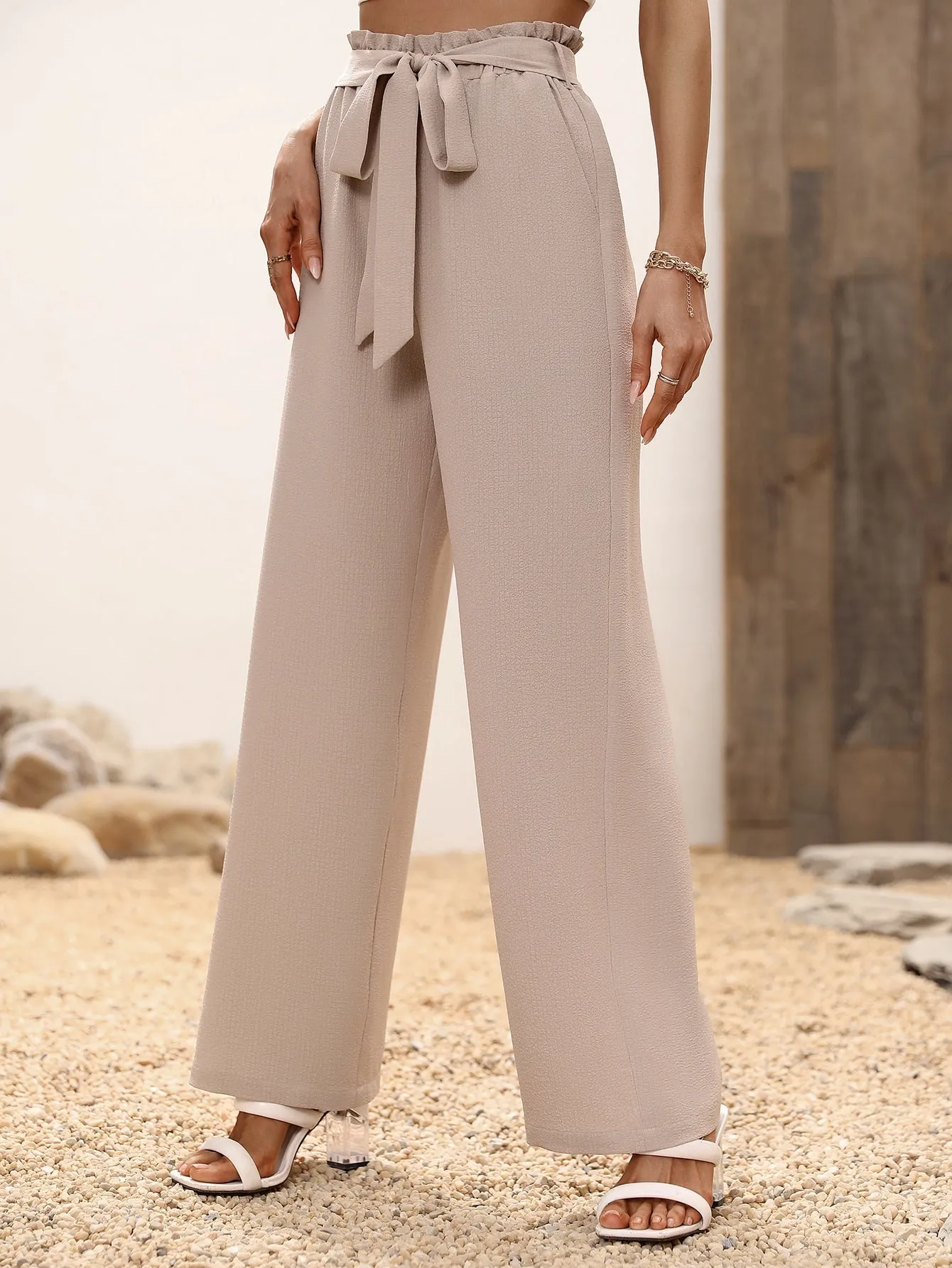 High Waist Belted Wide Leg Pants