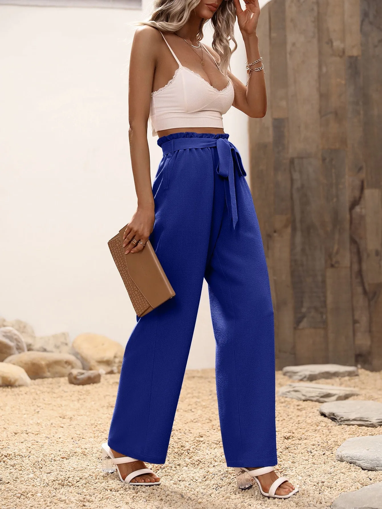 High Waist Belted Wide Leg Pants