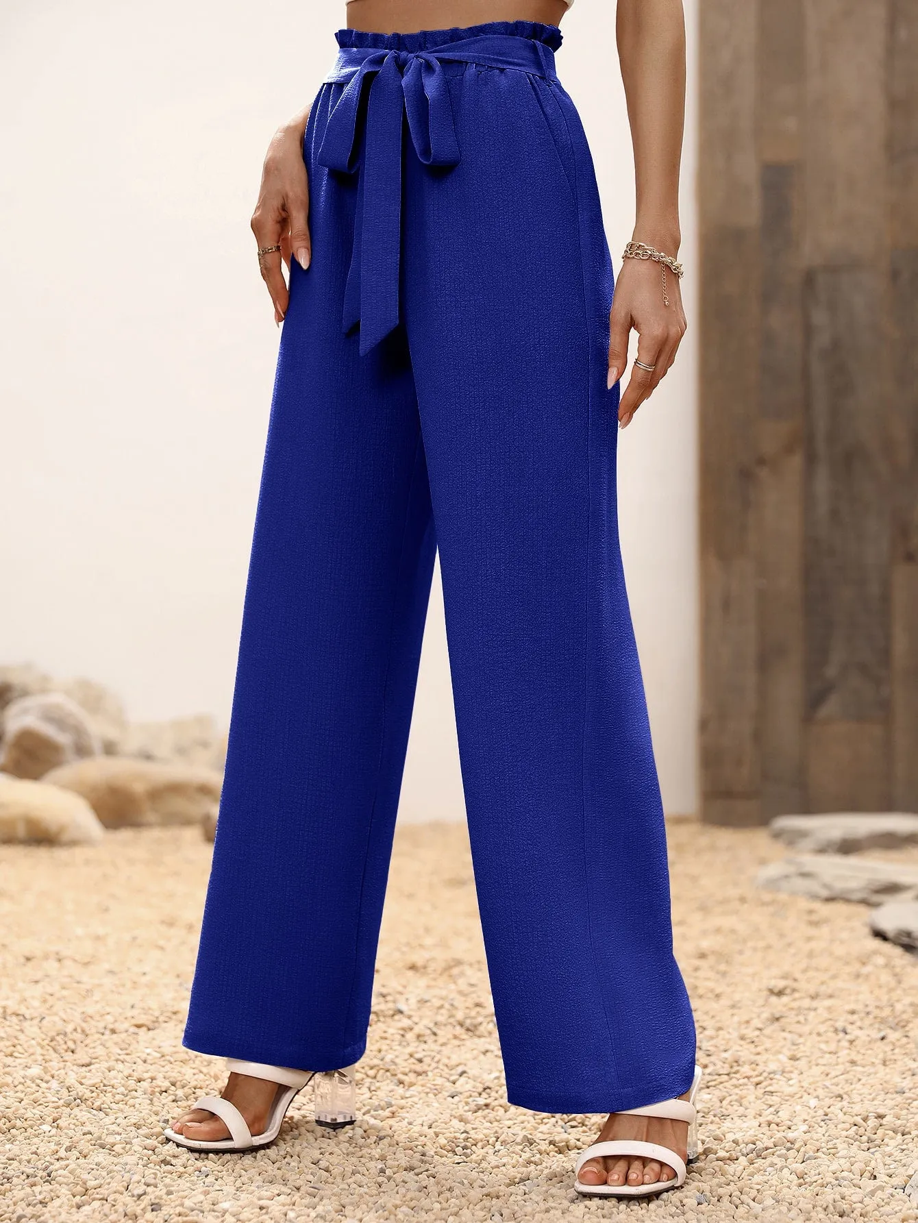 High Waist Belted Wide Leg Pants