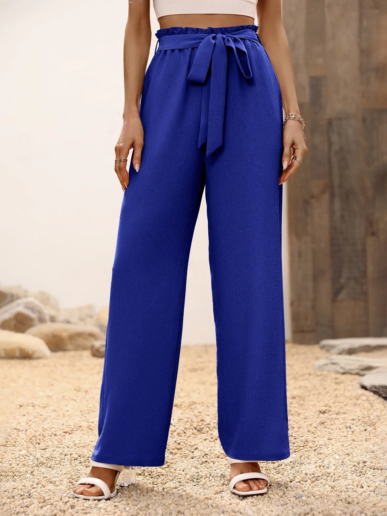 High Waist Belted Wide Leg Pants