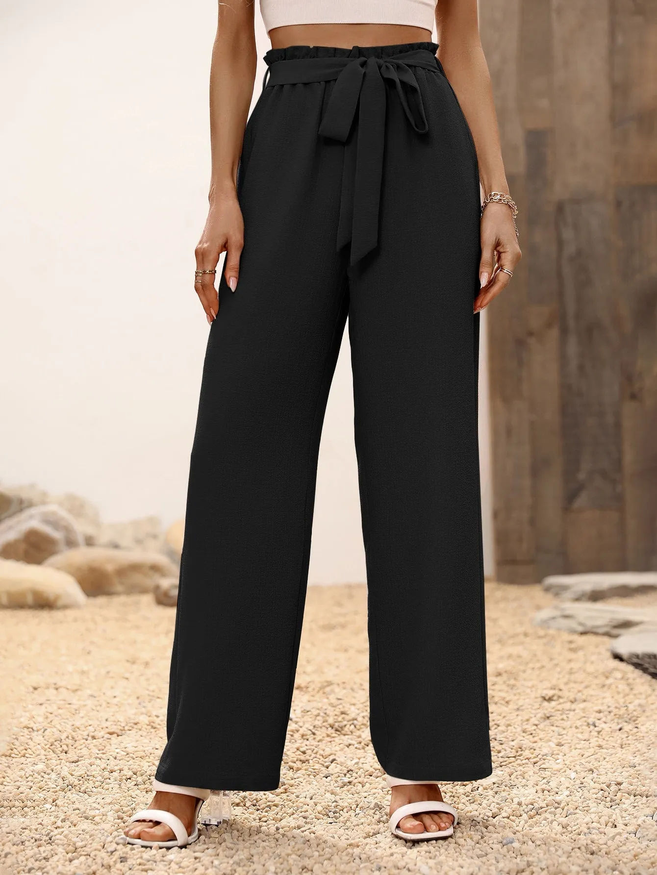 High Waist Belted Wide Leg Pants