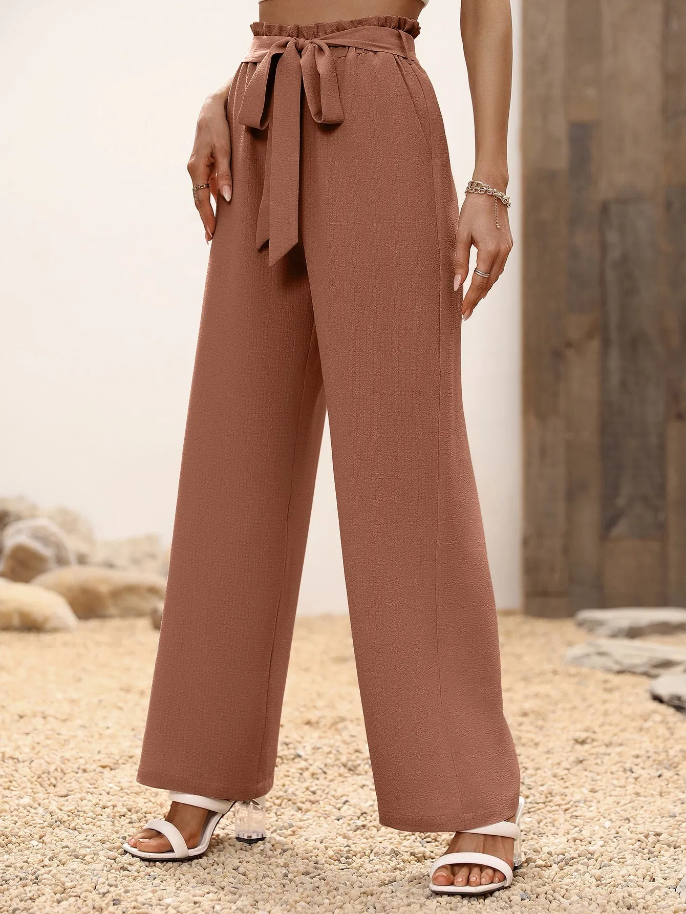 High Waist Belted Wide Leg Pants