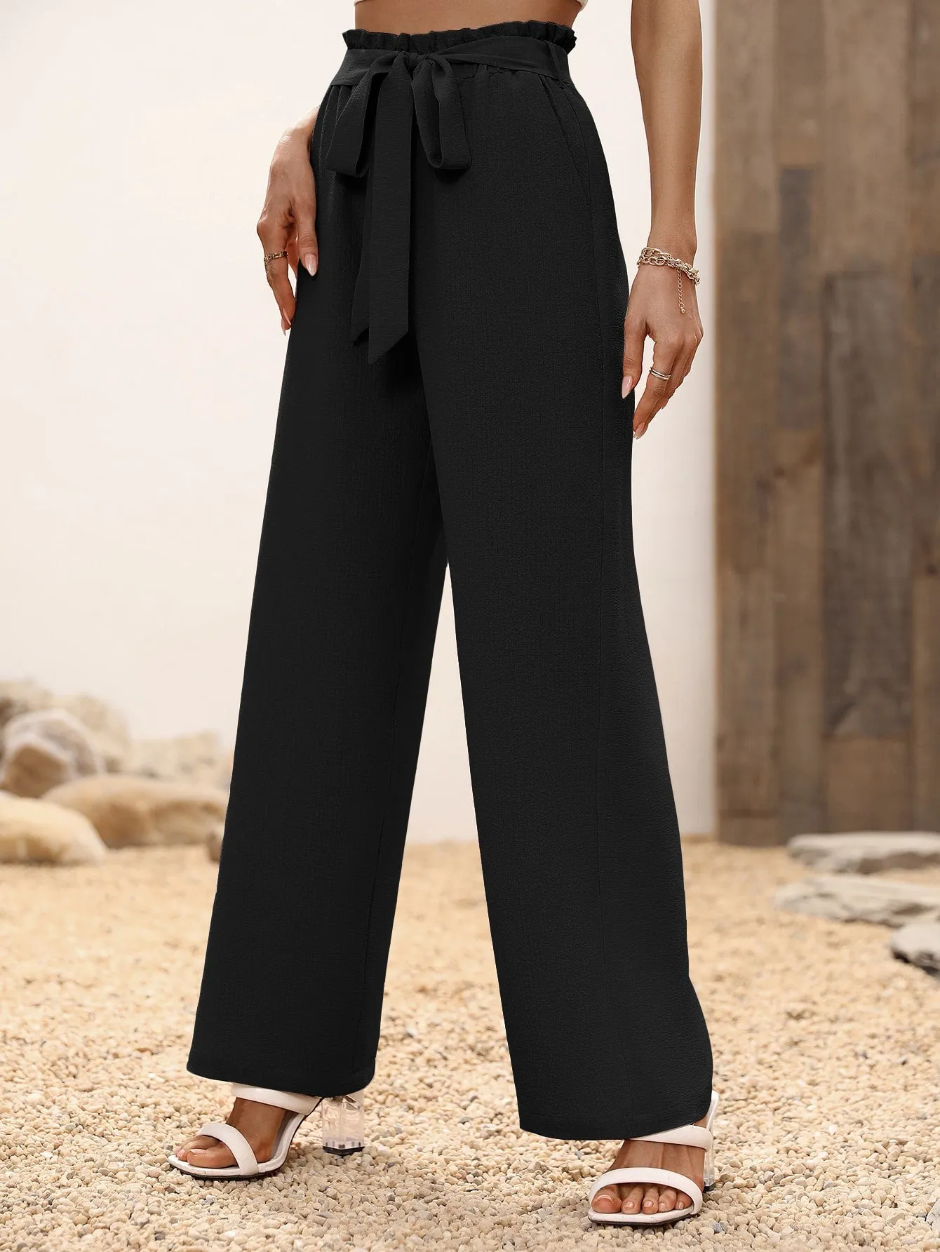 High Waist Belted Wide Leg Pants