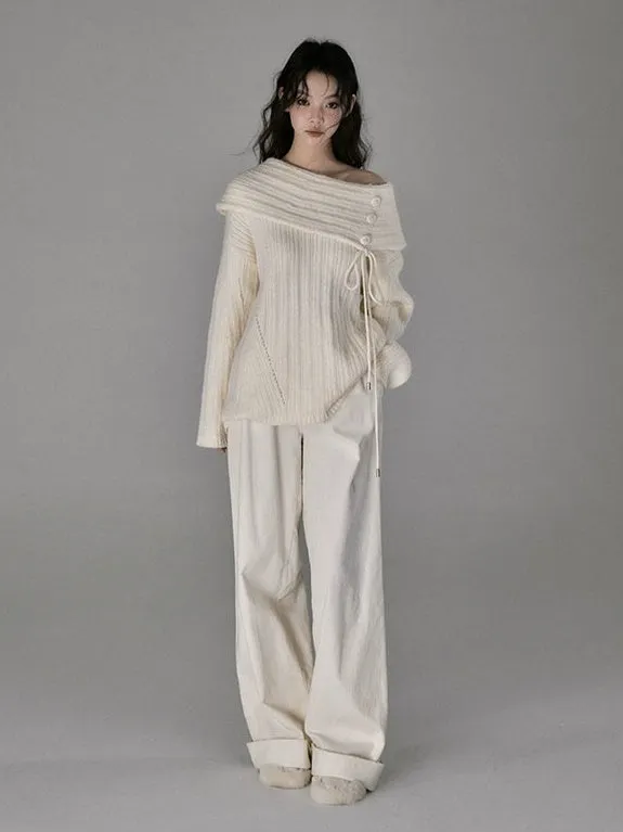 High Waist Corduroy Straight Wide Leg Pants