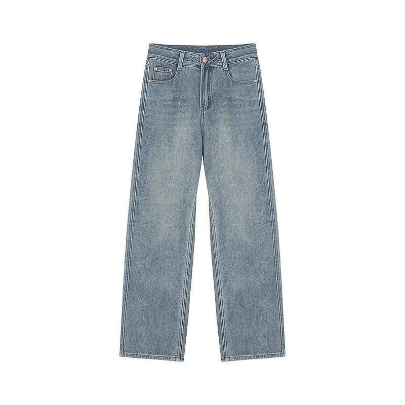 High Waist Slimming Blue Straight Mopping Pants Women
