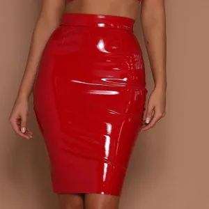 High waist zipper PU skirt