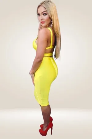 High Waisted Yellow Midi Skirt