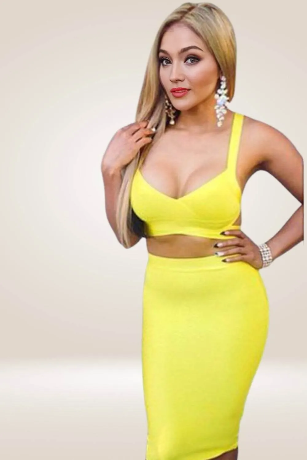 High Waisted Yellow Midi Skirt