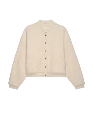 Ivory Quilted Bomber Jacket