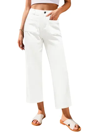 Ivory White Women's High Waisted Denim Wide Leg Jeans Pants Trouser