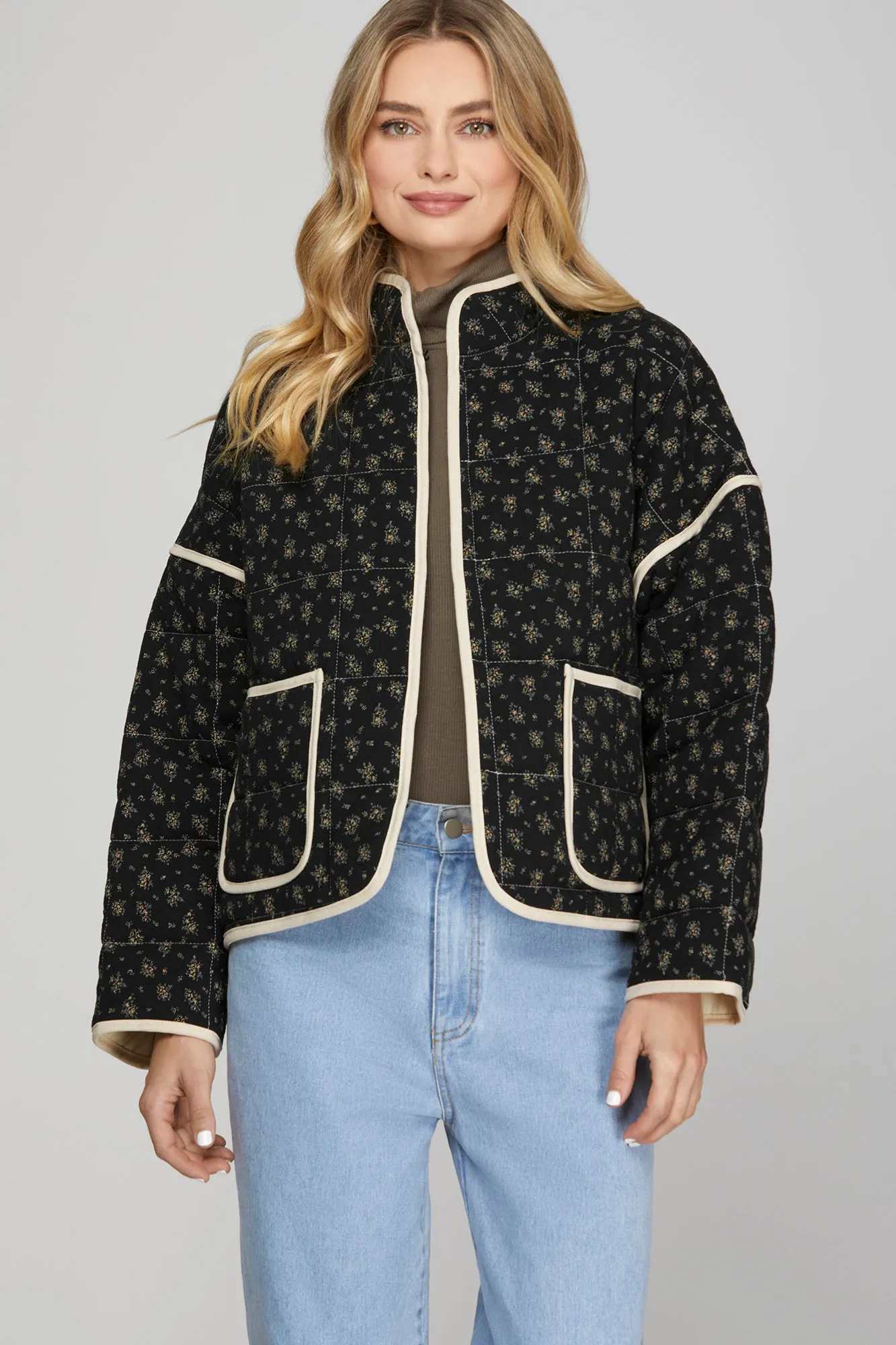 Izzy Quilted Floral Black Jacket FINAL SALE