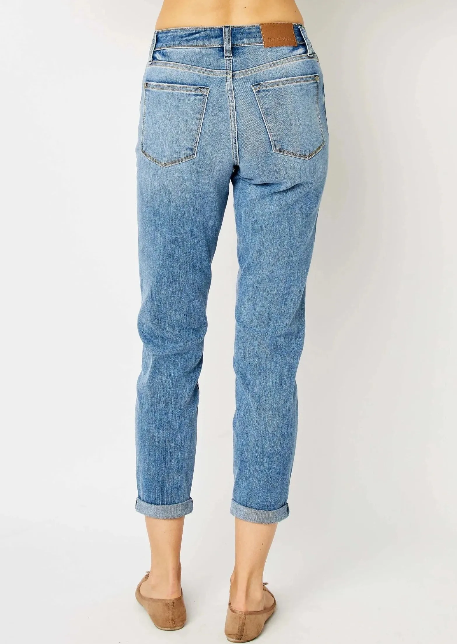 JUDY BLUE Mid Rise Cuffed Slim Denim  #441