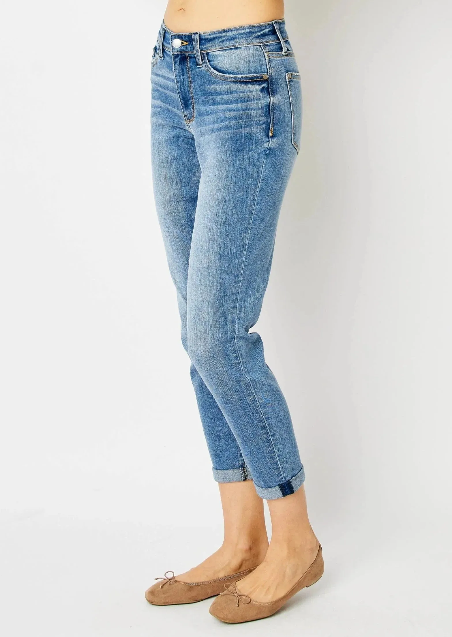 JUDY BLUE Mid Rise Cuffed Slim Denim  #441