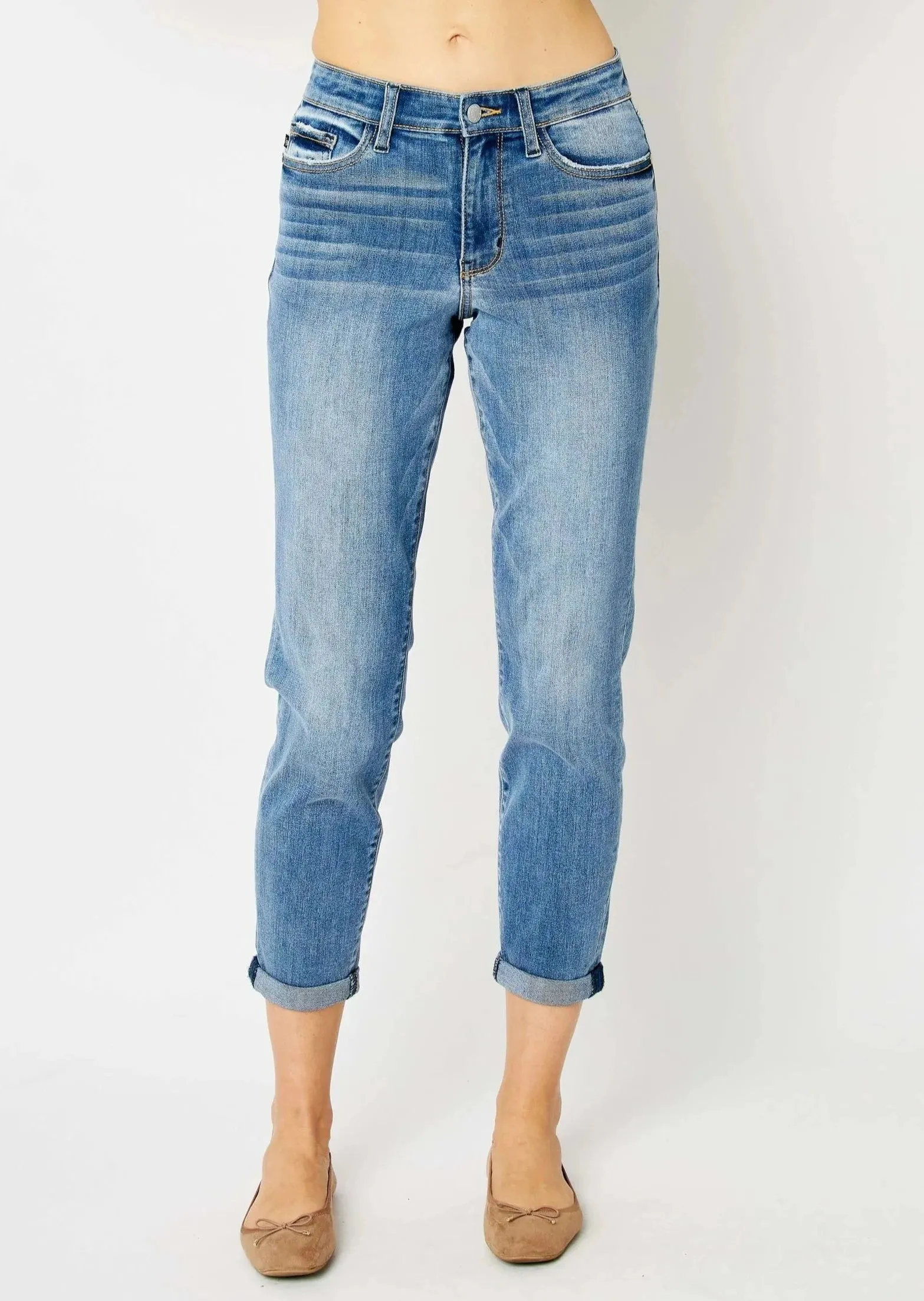 JUDY BLUE Mid Rise Cuffed Slim Denim  #441