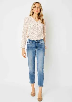 JUDY BLUE Mid Rise Cuffed Slim Denim  #441