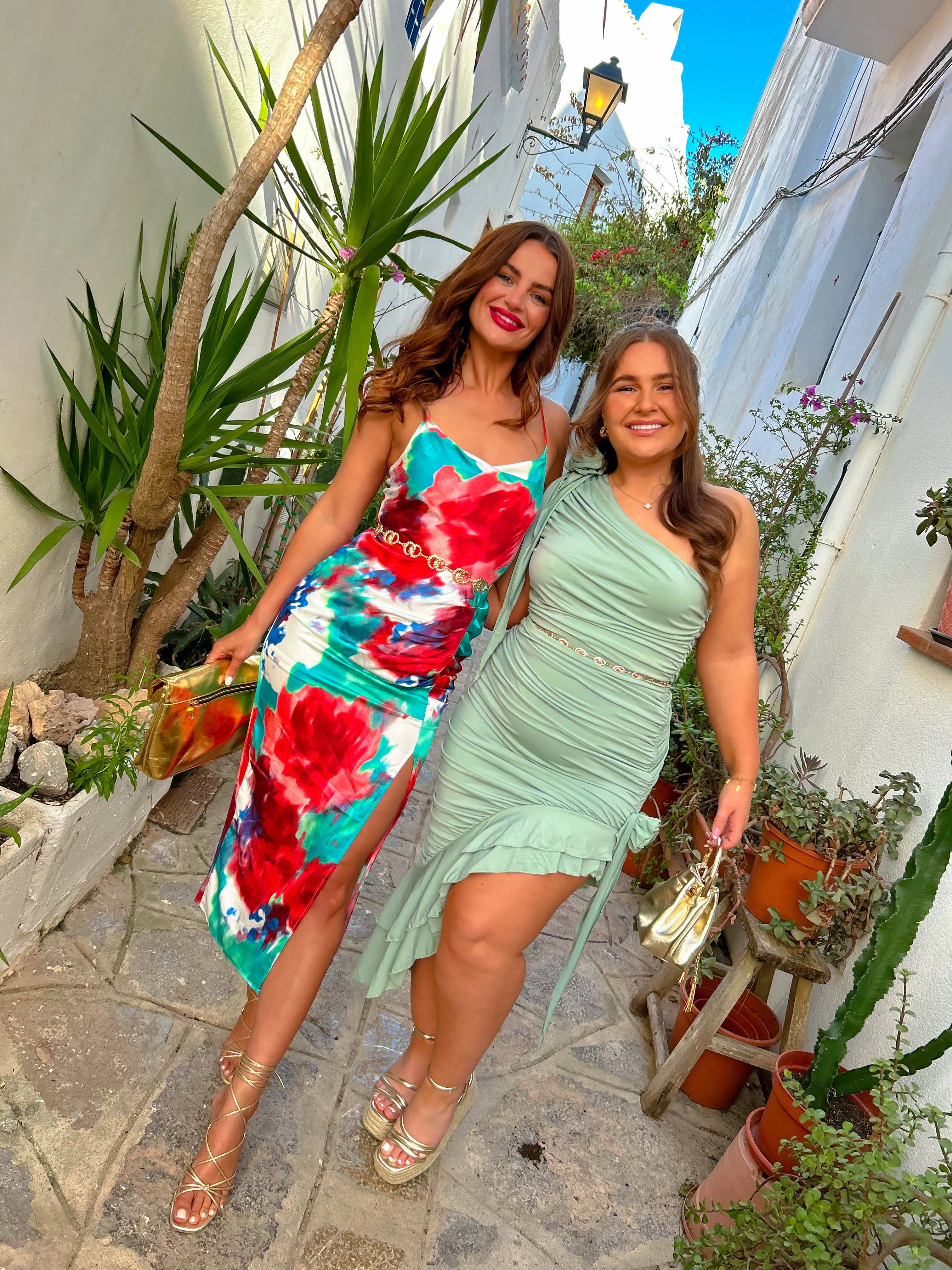 Just A Fling - Green Red Multi Abstract Pattern Maxi Dress