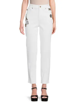 Karl Lagerfeld Paris Straight Jeans with Patch, White Denim