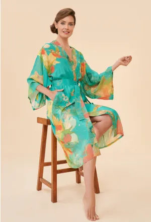Kimono Gown Aqua Hummingbird