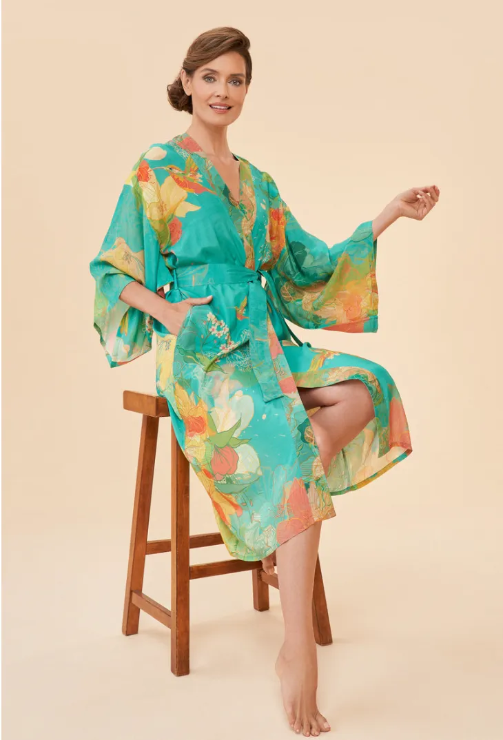 Kimono Gown Aqua Hummingbird