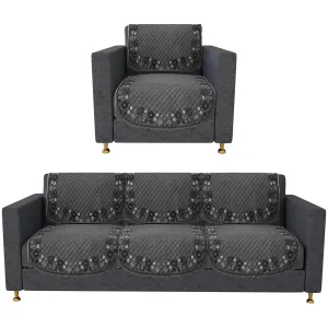 Kuber Industries Sofa Cover | 3 1 Seater Sofa Slip Cover Set | Digital Painting Sofa Cover | Suede Ultra Sonic Couch Cover | Sofa Slipcover Set Living Room | Gray