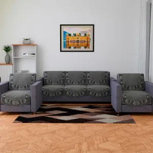 Kuber Industries Sofa Cover | Velvet Sofa Cover Set | Digital Painting Quilted Sofa Set | Suede Ultra Sonic Couch Cover | Sofa Cover for Living Room | Sofa Cover for Hall | Gray