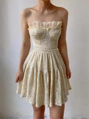 Lace Ballerina Strapless Mini Dress With Pleats