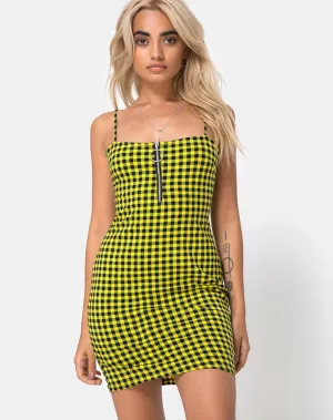 Lahzie Bodycon Dress in Medium Gingham Yellow
