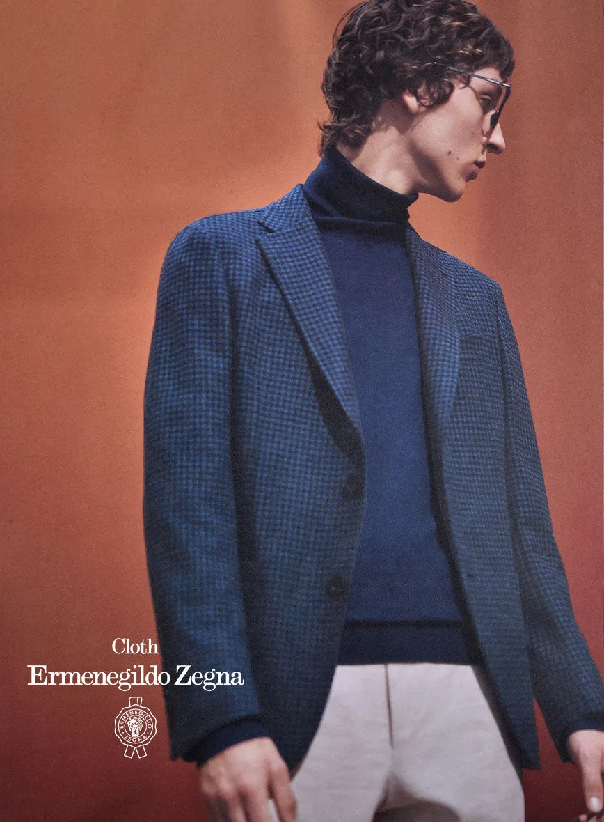 Lanificio Zegna Trofeo Blue Houndstooth Cashmere Jacket
