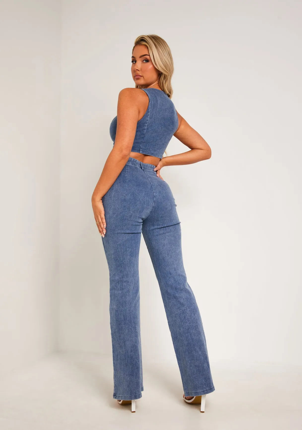 Latesha Blue Denim Bootcut Seam Detail Jeans