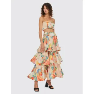 Leo Lin Florescence Bustier Crop and Tiered Maxi Skirt