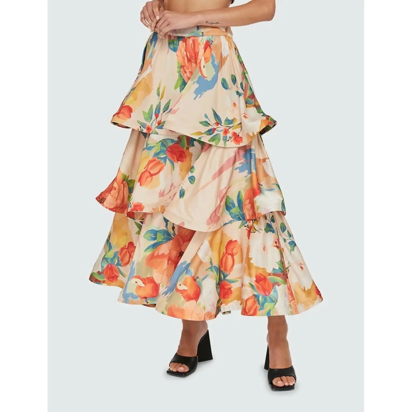 Leo Lin Florescence Bustier Crop and Tiered Maxi Skirt