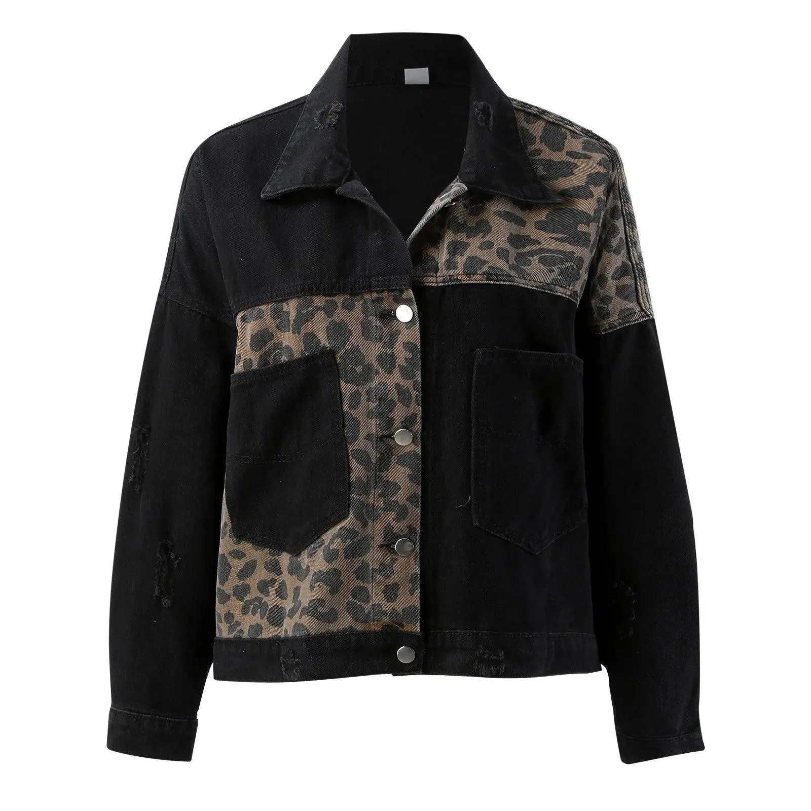 Leopard Print Patchwork Jean Jacket