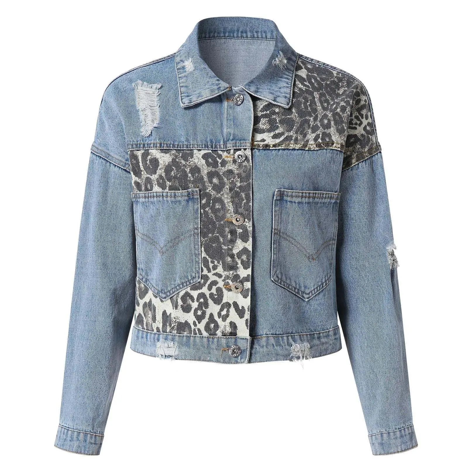Leopard Print Patchwork Jean Jacket
