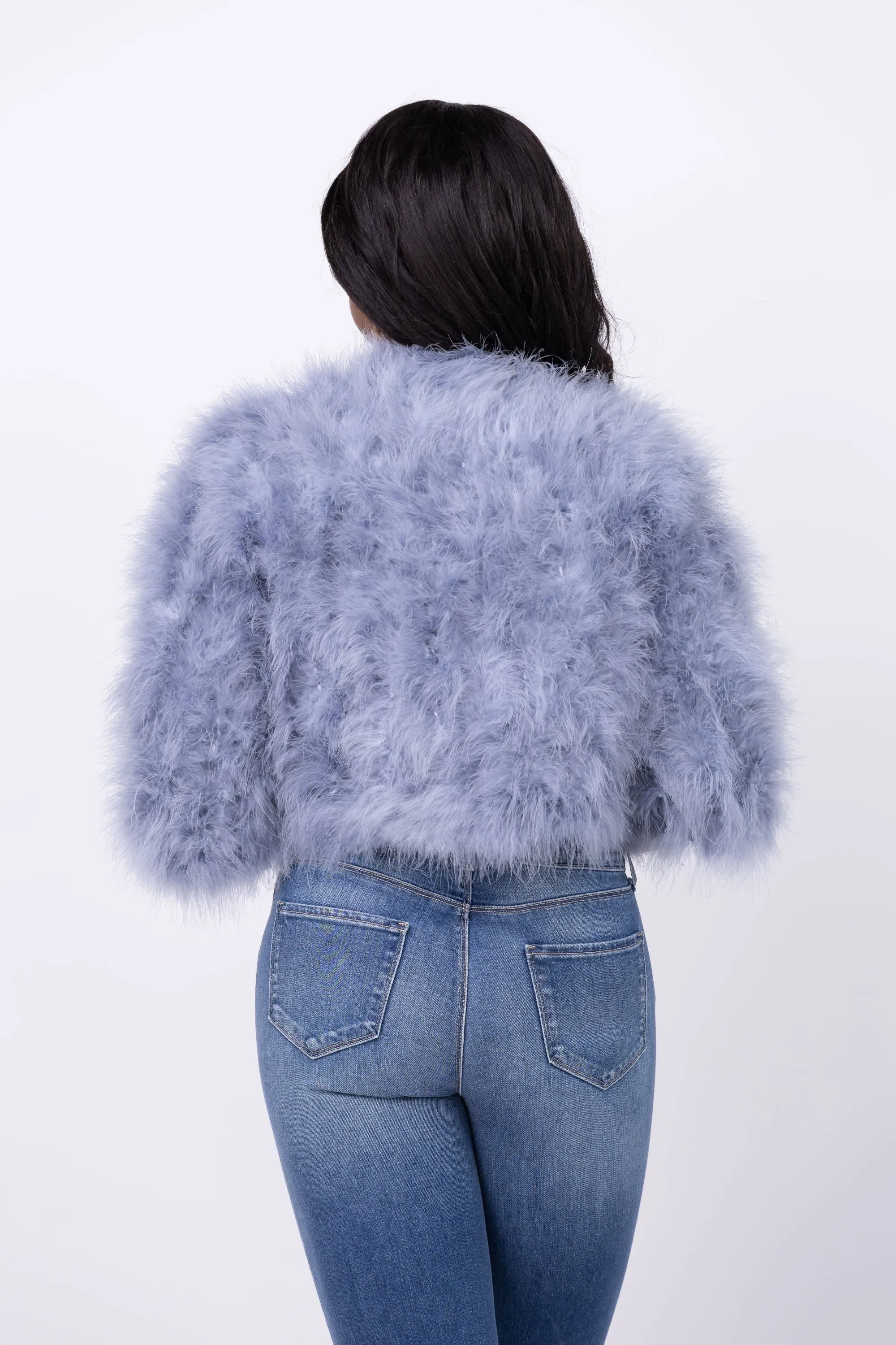 Linda Richards Feather Bolero Jacket in Blue