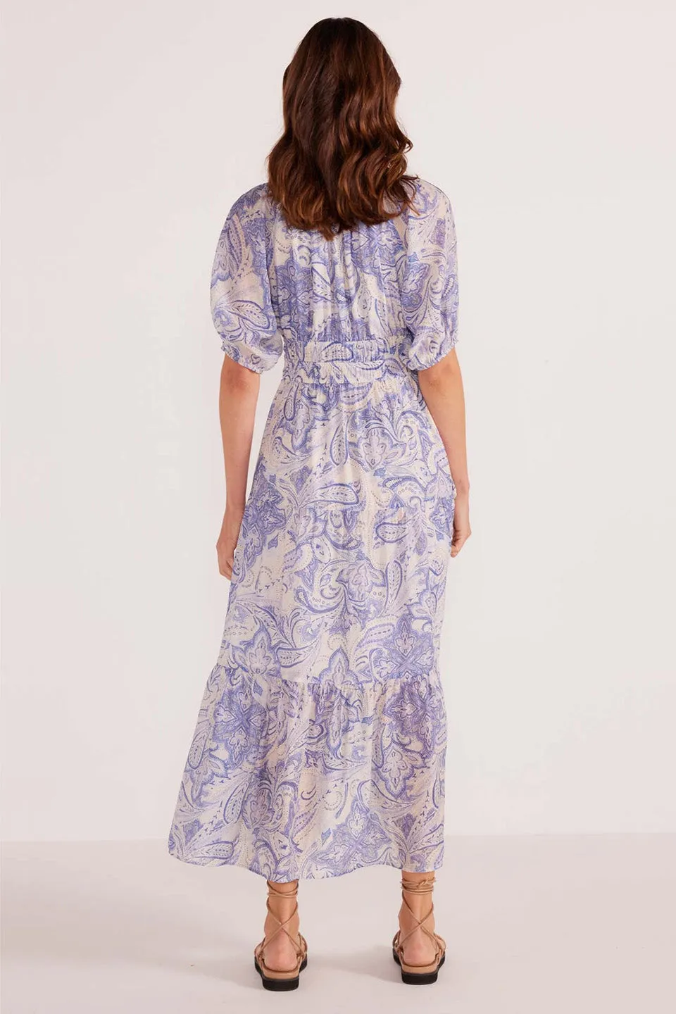 Lola Blue Paisley Tiered Midi Dress