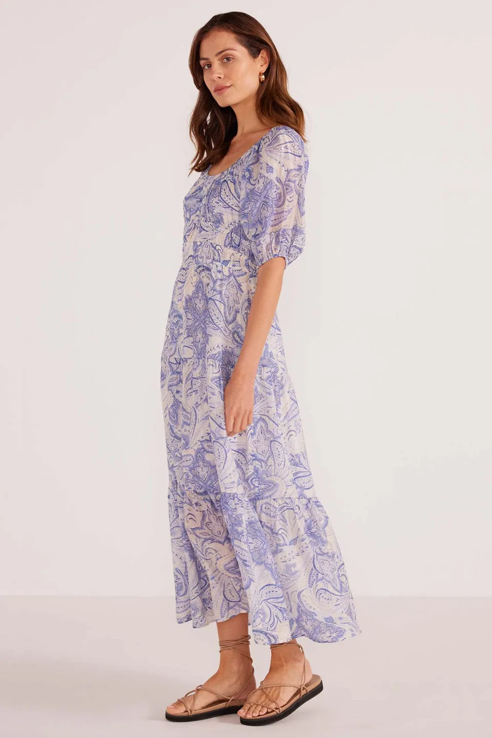 Lola Blue Paisley Tiered Midi Dress