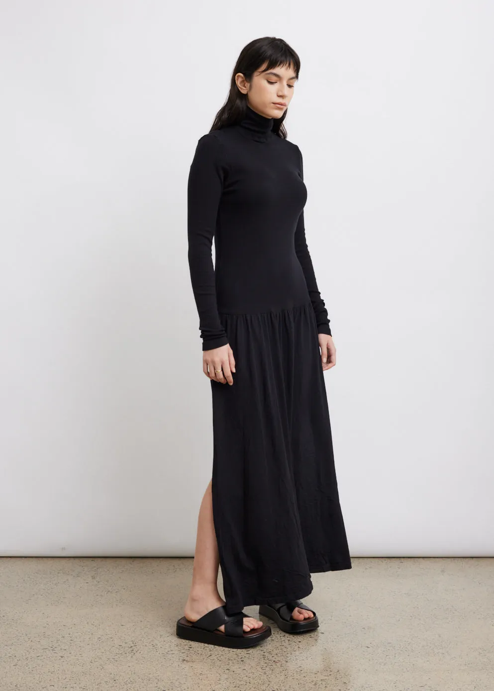 Long-Sleeve Funnel Neck Dress