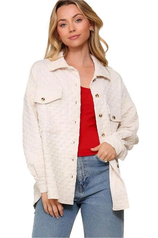 Long Sleeve Quilted Button Down Jacket