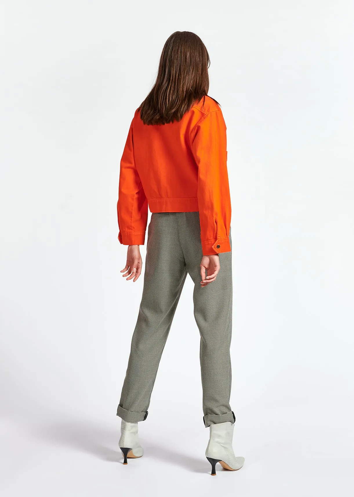 Loose-fit houndstooth high-waist pants