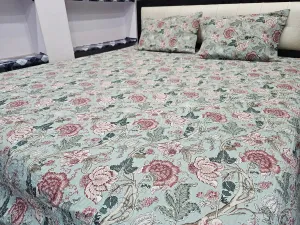 LushHavenDecor Jaipuri Light Weight Cotton Traditional Rajasthani Floral Print Multi Color Double Bed, Bed Cover, Coverlet, Bed Spread, Machine Kantha Quilt Razai, 90X106 Inch