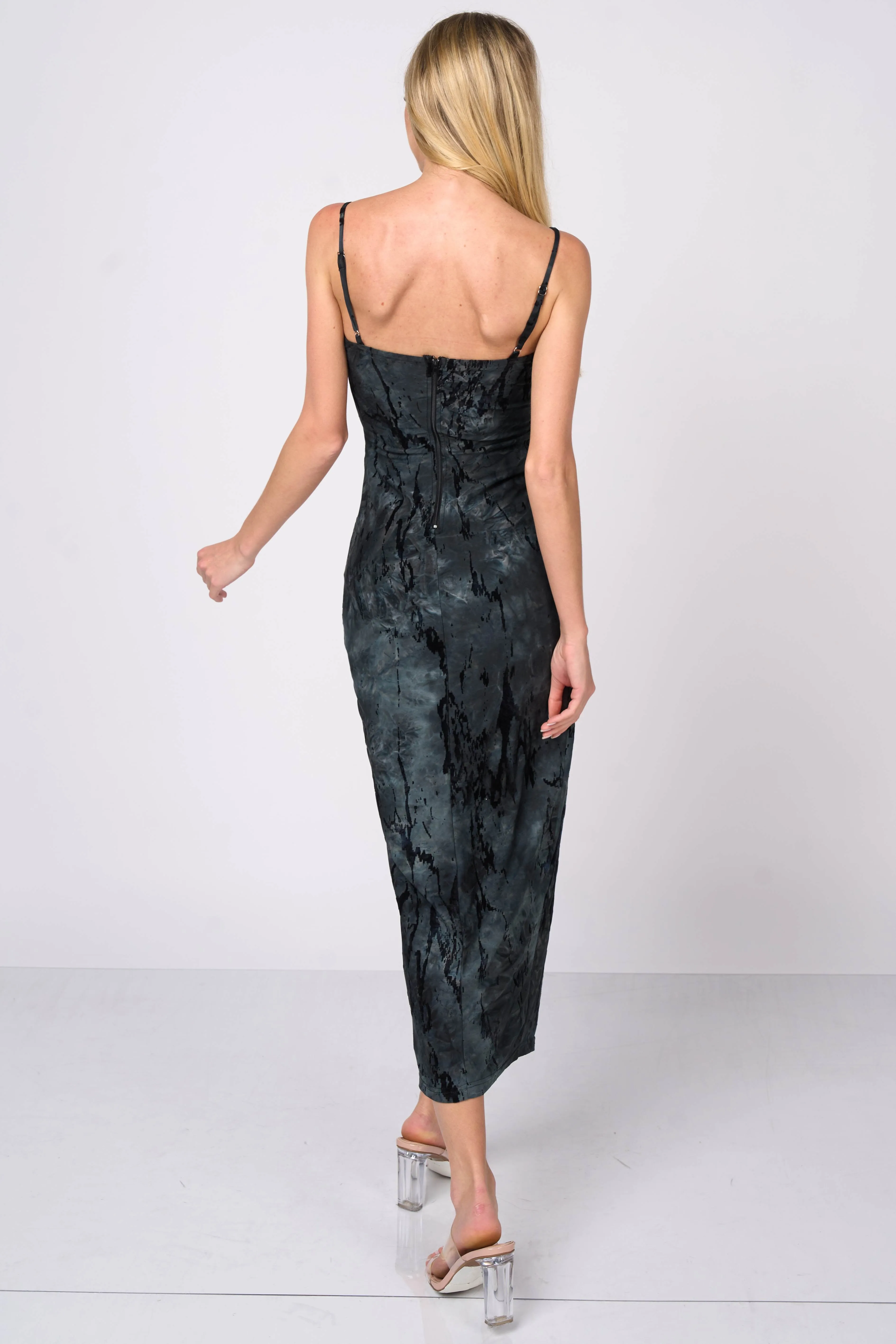 LUXE BURNOUT MESH COWL NECK SIDE SLIT MAXIDRESS