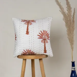 Luxury Brown Palm Tree Printed Kantha Quilted Cushion Pattern