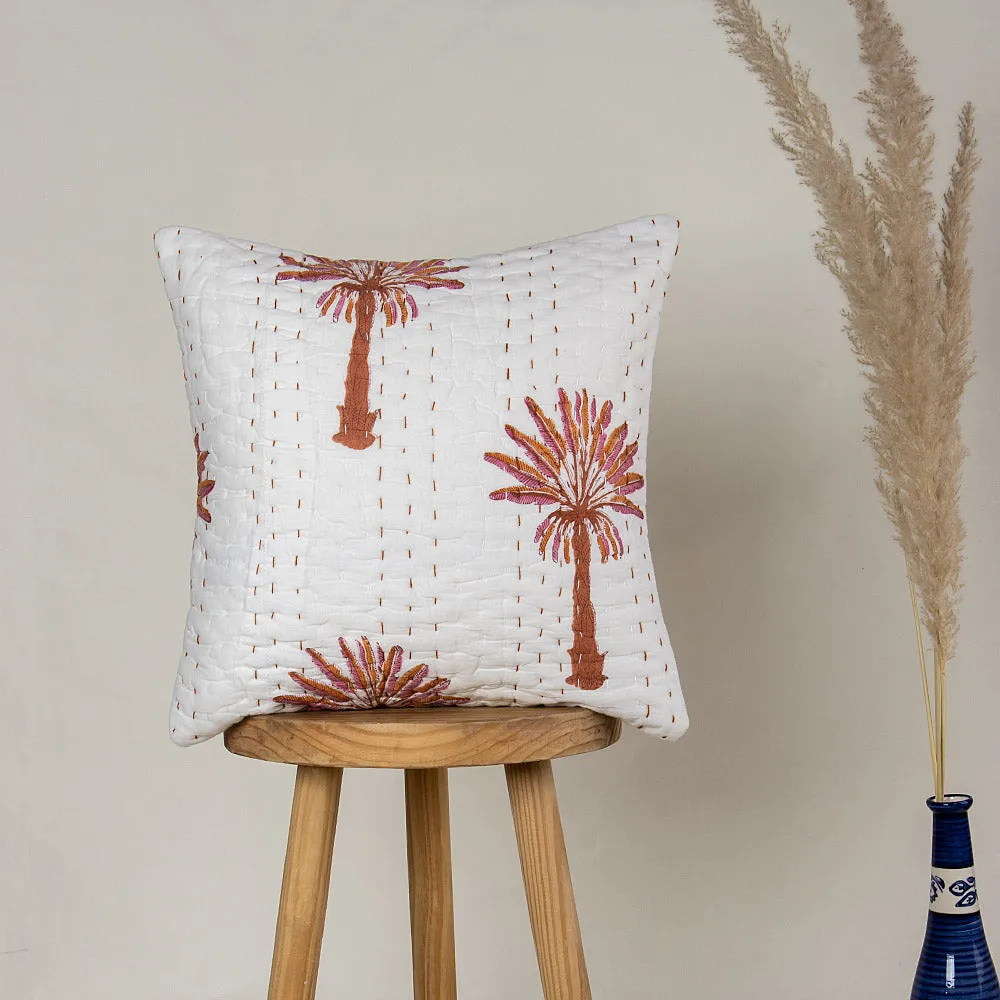 Luxury Brown Palm Tree Printed Kantha Quilted Cushion Pattern