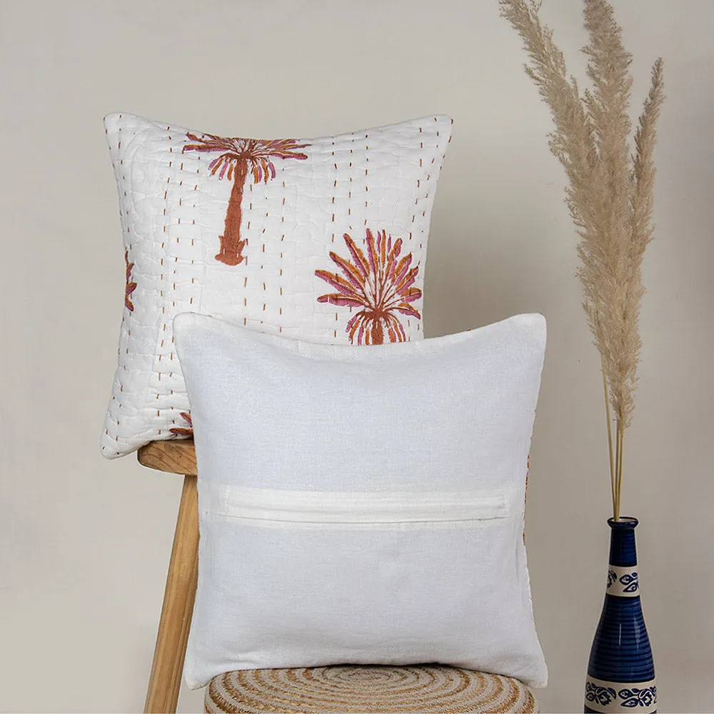 Luxury Brown Palm Tree Printed Kantha Quilted Cushion Pattern